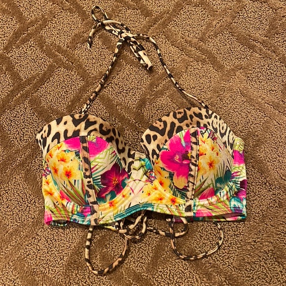 VS tropical Hawaiian Jungle Floral Cheetah/leopard animal print 4RE Blue Pink - Picture 1 of 4